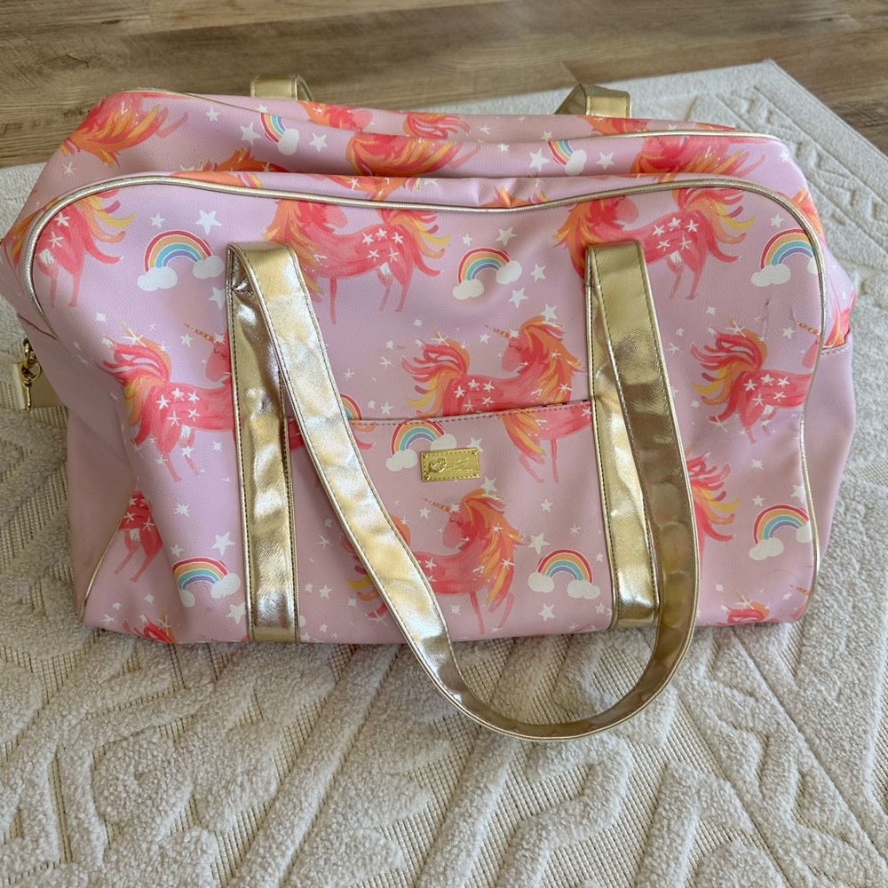 Betsy Johnson Duffle bag and purse Pink Unicorn Print Bag with Gold Accents